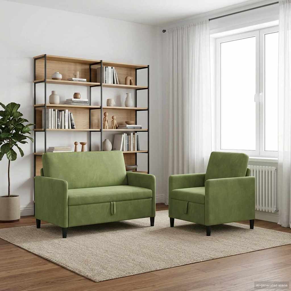 Bankenset met opbergruimte 2 st Lichtgroen Polyester is nu te koop bij PeponiXL, paradijselijk wonen!