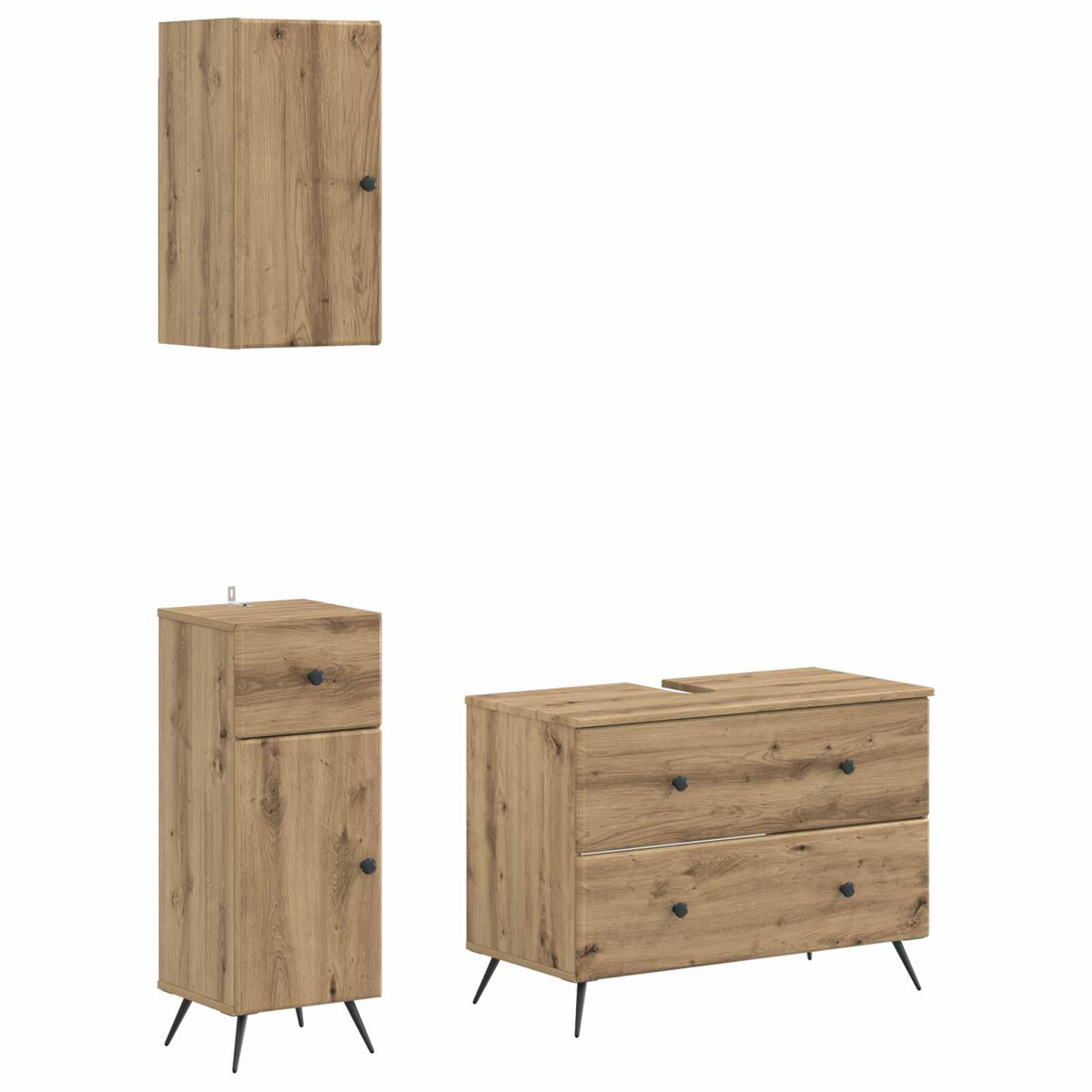 3-delige badkamerkast set BREDA Artisanaal eiken Bewerkt hout is nu te koop bij PeponiXL, paradijselijk wonen!