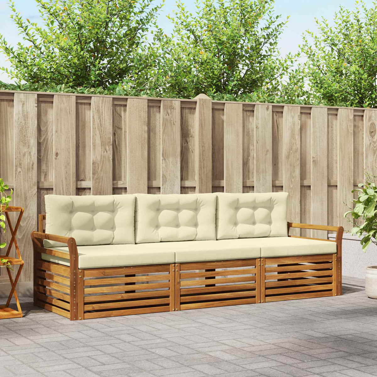 Buiten bankenset met kussen 3 pcs Natuurlijk en Crème is nu te koop bij PeponiXL, paradijselijk wonen!