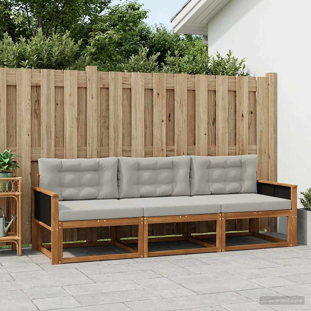 Buiten bankenset met kussen 3 pcs Natuurlijk en Lichtgrijs is nu te koop bij PeponiXL, paradijselijk wonen!