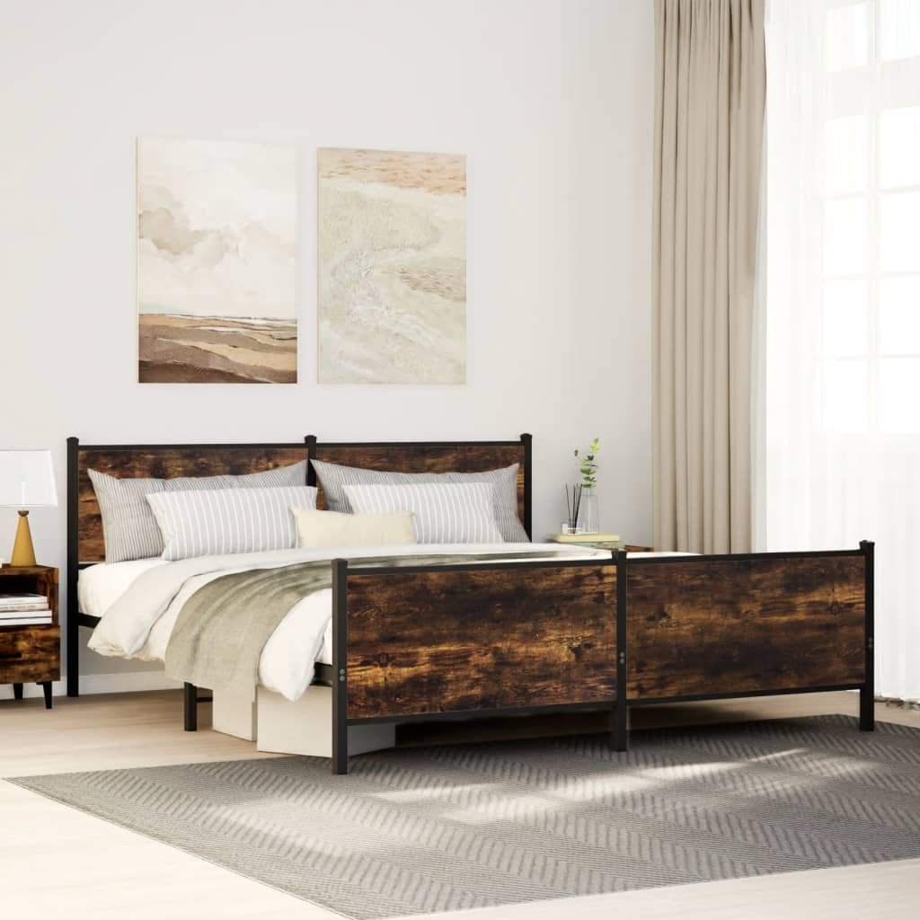 Bedframe zonder matras metaal gerookt eikenkleurig 193x203 cm is nu te koop bij PeponiXL, paradijselijk wonen!
