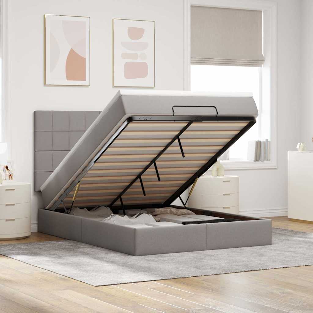 Ottoman bed met matras en LED's 140x200cm stof taupe is nu te koop bij PeponiXL, paradijselijk wonen!