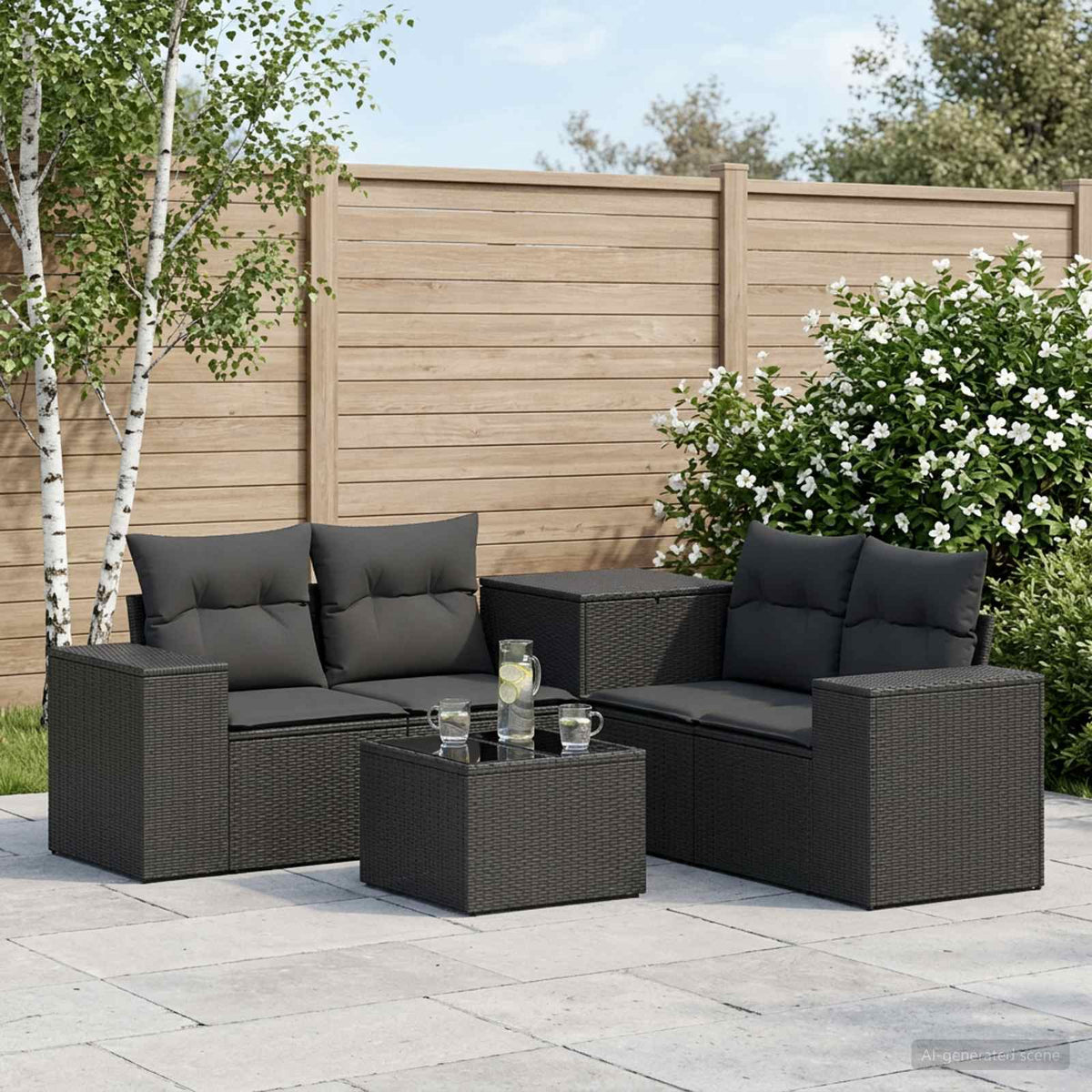 Bankstel 6 st Zwart Poly Rattan en Staal is nu te koop bij PeponiXL, paradijselijk wonen!