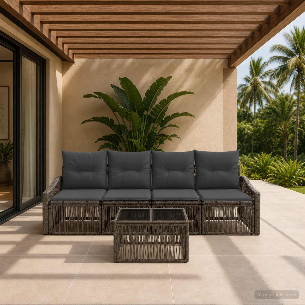 Tuinbankenset 5 pcs Grijs poly rattan is nu te koop bij PeponiXL, paradijselijk wonen!