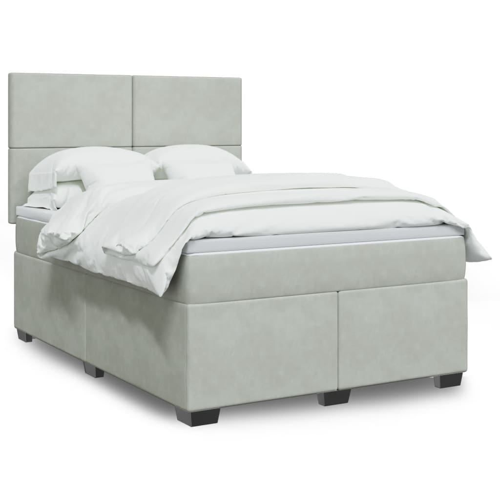 Boxspring met matras fluweel lichtgrijs 140x200 cm is nu te koop bij PeponiXL, paradijselijk wonen!