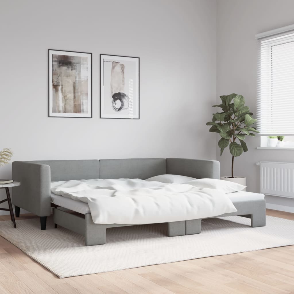 Slaapbank met onderschuifbed 100x200 cm stof lichtgrijs is nu te koop bij PeponiXL, paradijselijk wonen!