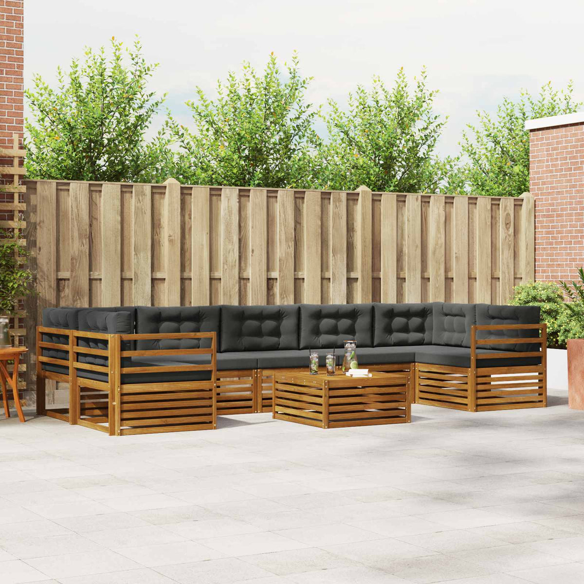 Buiten bankenset met kussen 8 pcs Natuurlijk en Antraciet is nu te koop bij PeponiXL, paradijselijk wonen!