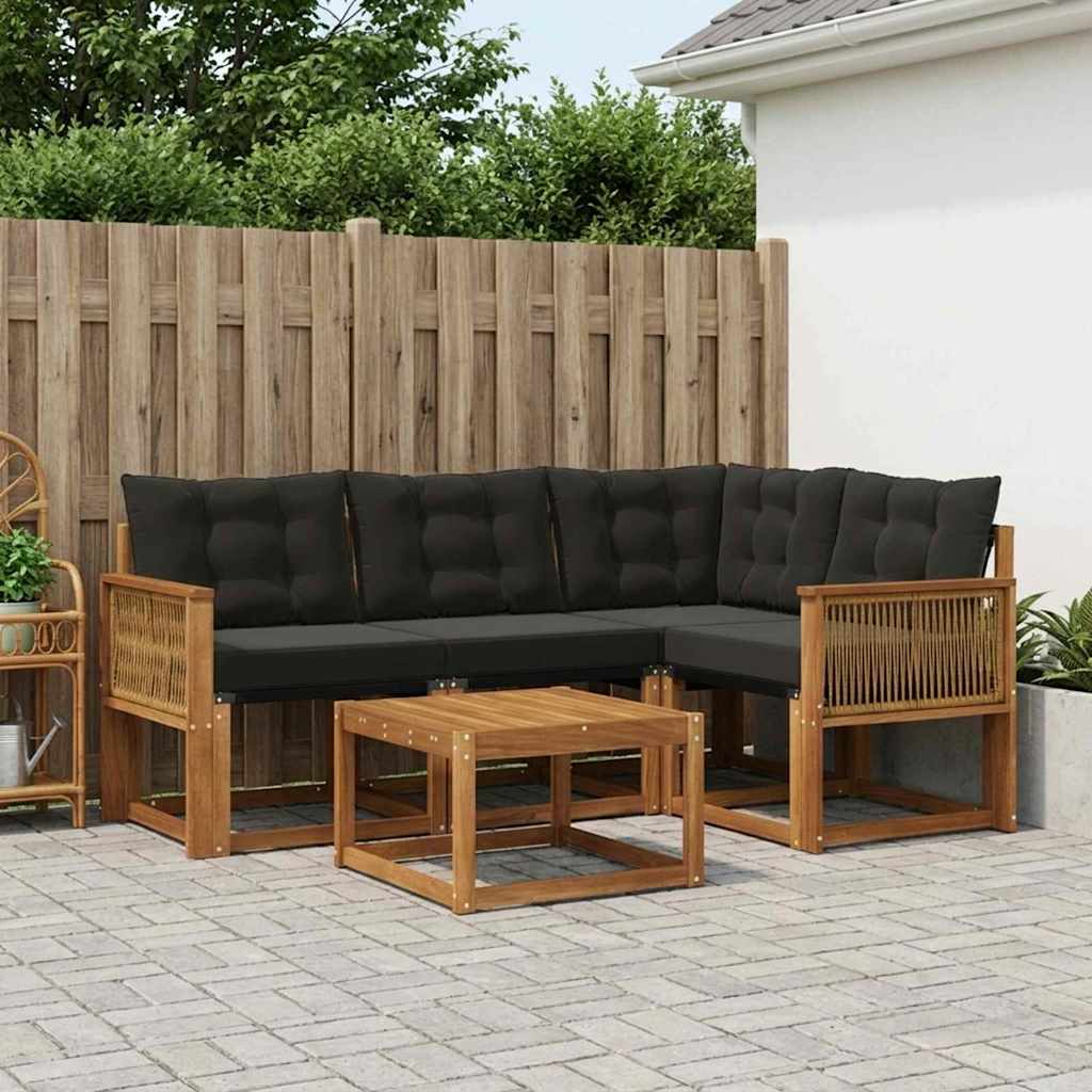 Buiten bankenset met kussen 5 pcs Naturel en Zwart is nu te koop bij PeponiXL, paradijselijk wonen!
