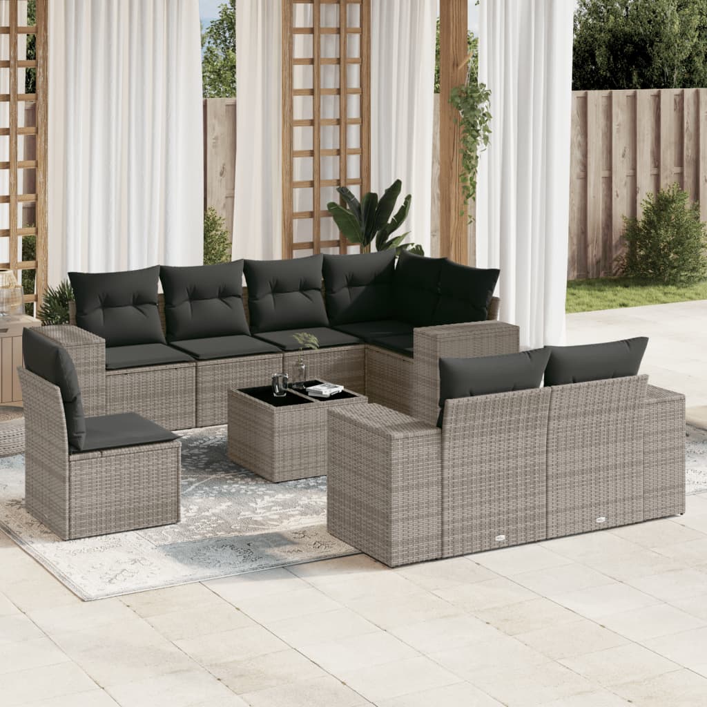 9-delige Loungeset met kussens poly rattan grijs is nu te koop bij PeponiXL, paradijselijk wonen!