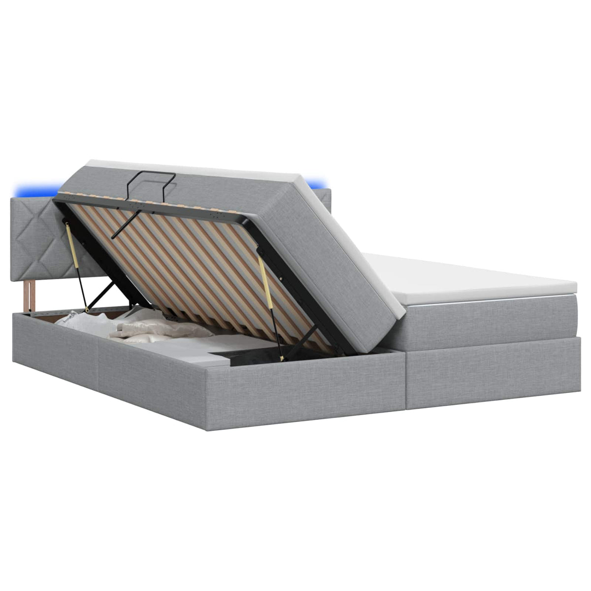 LED Opslagbed met Matras Lichtgrijs 200 x 200 cm Stof is nu te koop bij PeponiXL, paradijselijk wonen!