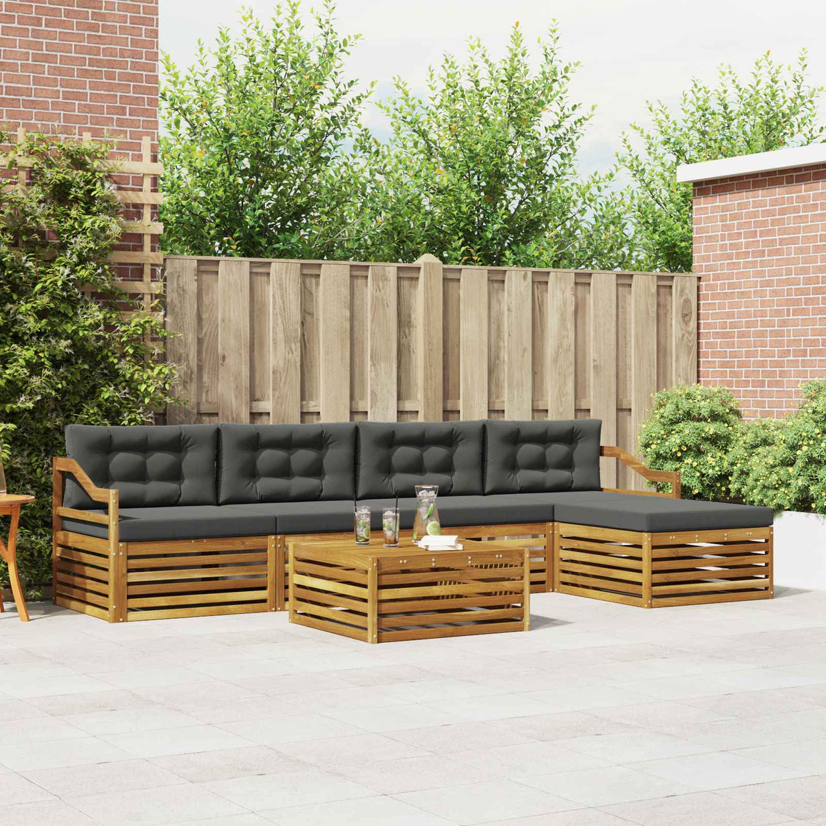 Buiten bankenset met kussen 6 pcs Natuurlijk en Antraciet is nu te koop bij PeponiXL, paradijselijk wonen!