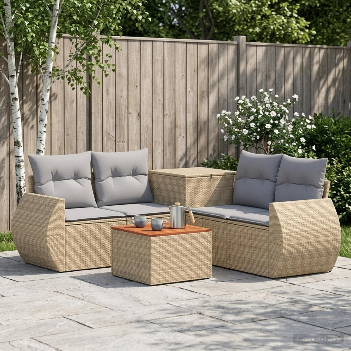 Bankstel 6 st Beige en Licht Grijs Poly Rattan en Staal is nu te koop bij PeponiXL, paradijselijk wonen!