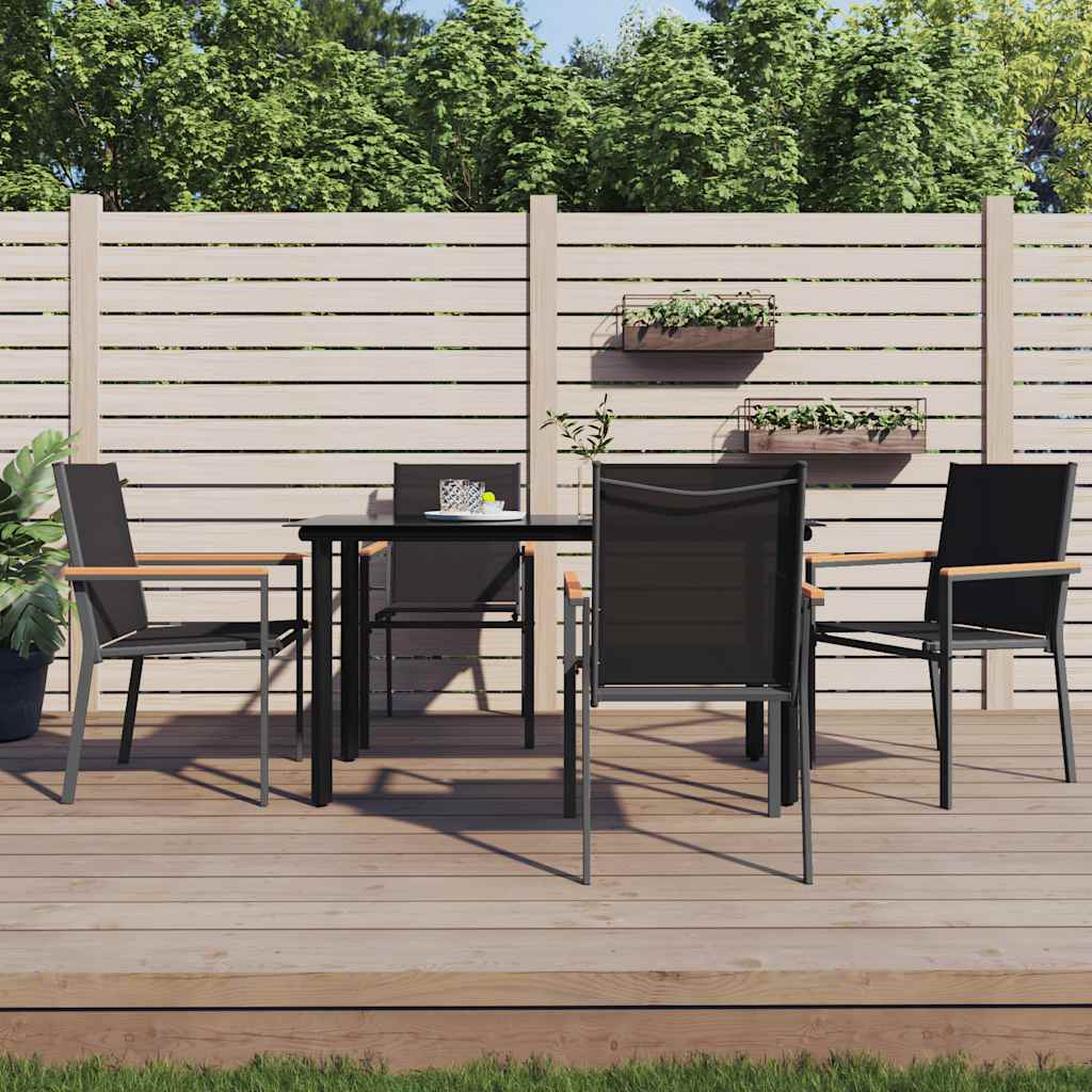 Tuinstoelen 4 st 55x61,5x90 cm textileen en staal zwart is nu te koop bij PeponiXL, paradijselijk wonen!