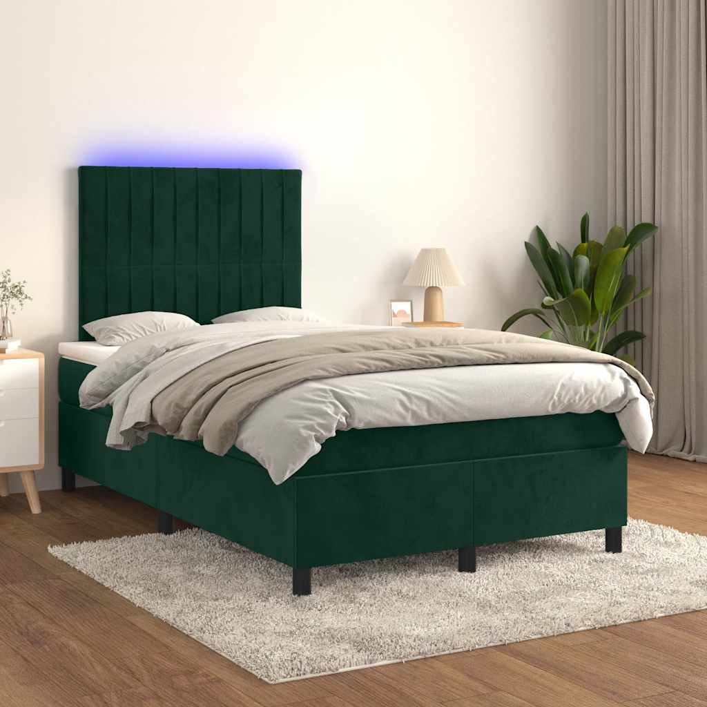 Boxspring met matras en LED fluweel donkergroen 120x200 cm is nu te koop bij PeponiXL, paradijselijk wonen!