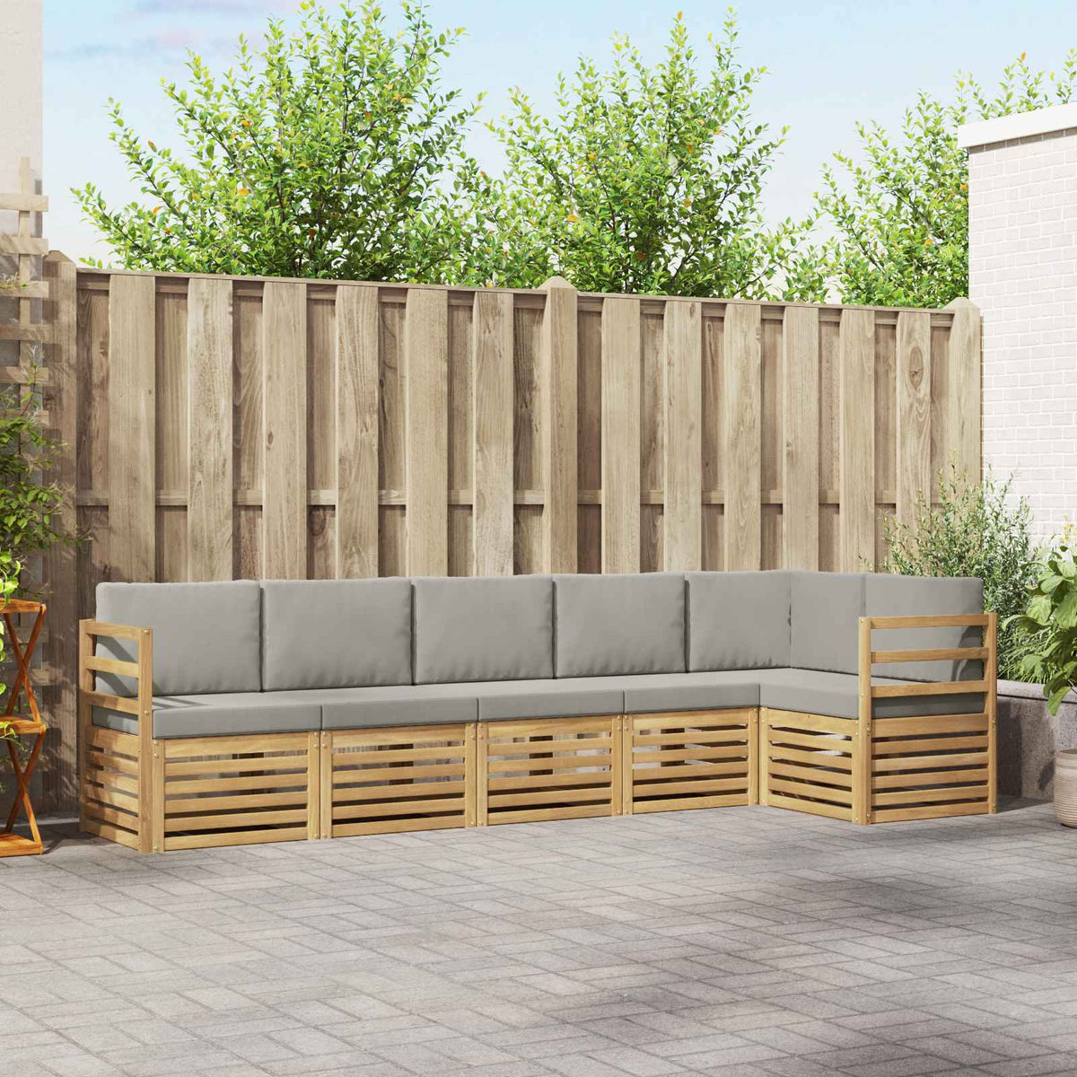 Buiten bankenset 6 pcs Wit en Lichtgrijs 306 x 128,5 x 73 cm is nu te koop bij PeponiXL, paradijselijk wonen!
