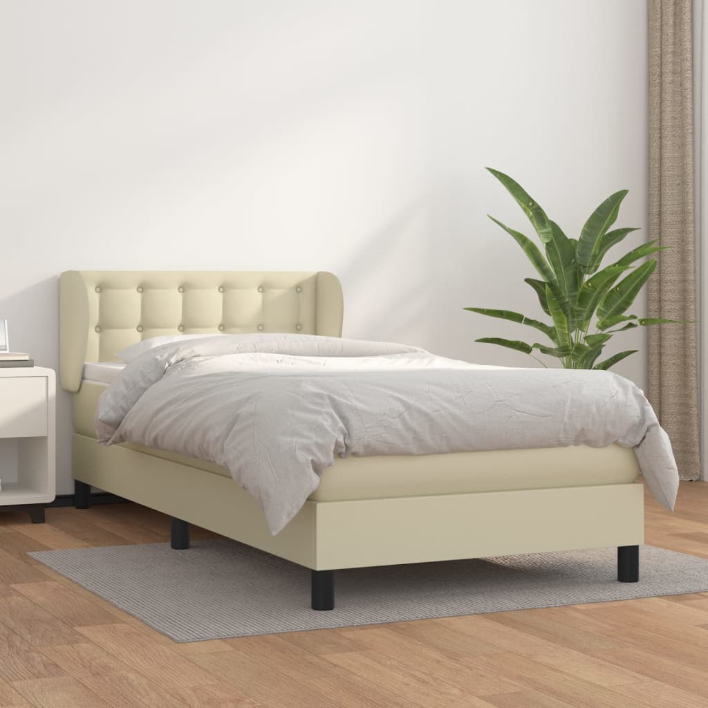 Boxspring met matras kunstleer crèmekleurig 90x200 cm is nu te koop bij PeponiXL, paradijselijk wonen!