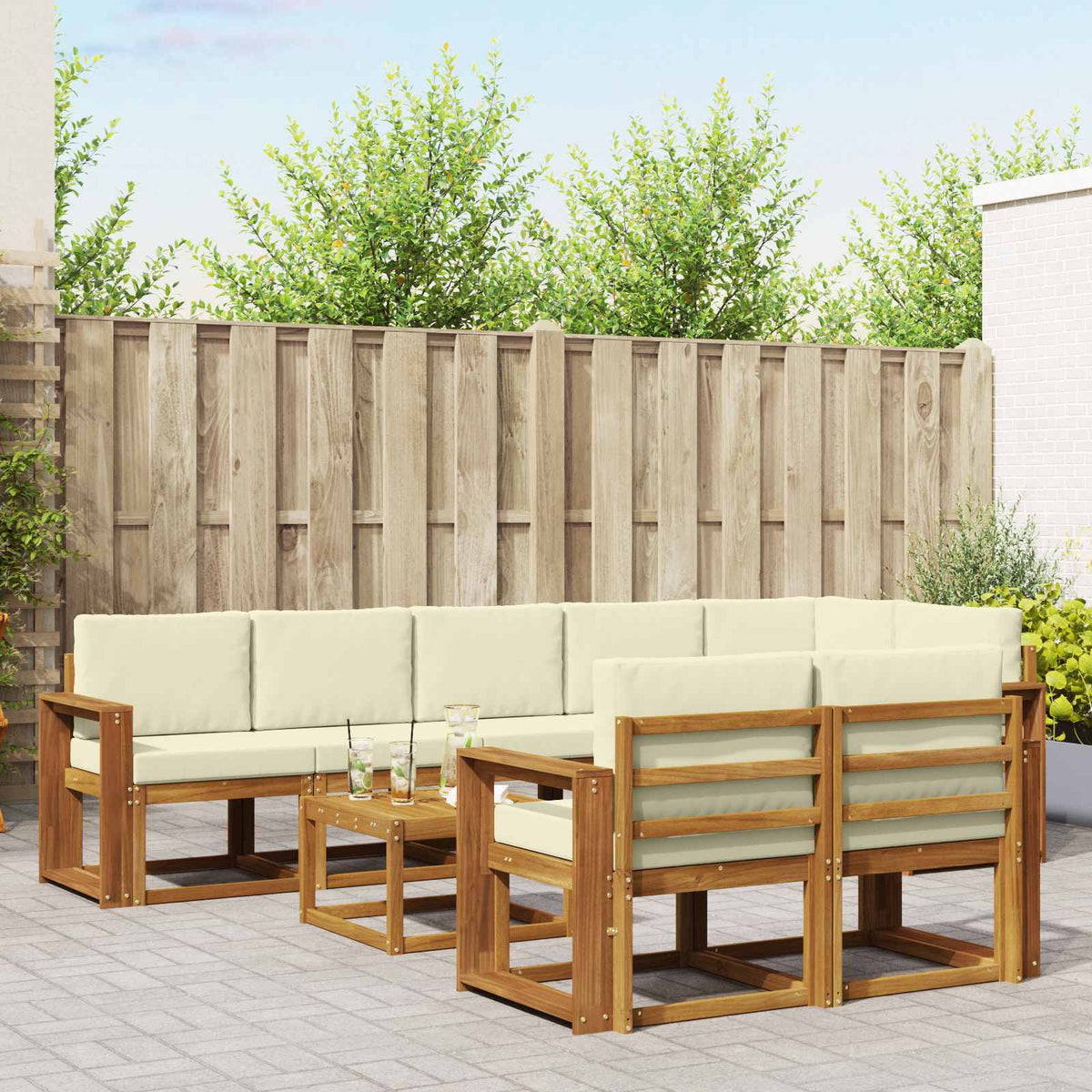 Buiten bankenset met kussen 9 pcs Natuurlijk en Crème is nu te koop bij PeponiXL, paradijselijk wonen!