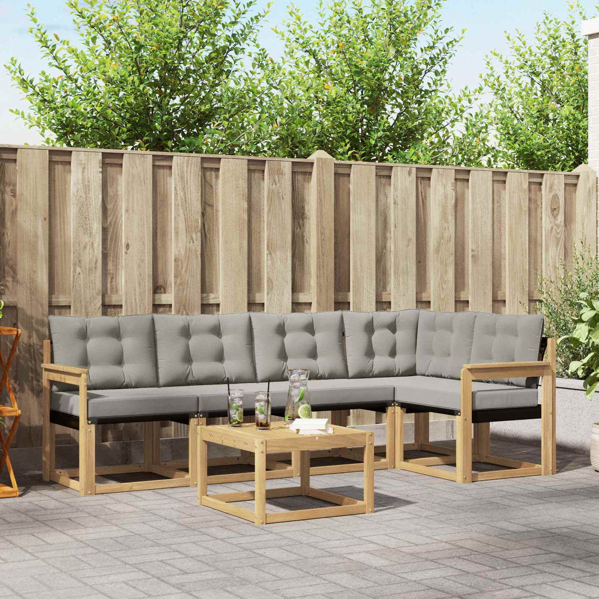 Buiten bankenset met kussen 6 pcs Wit en Lichtgrijs is nu te koop bij PeponiXL, paradijselijk wonen!