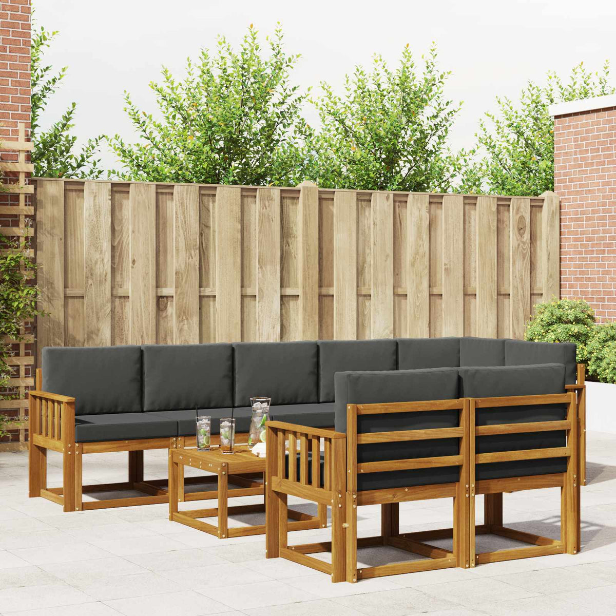 Buiten bankenset met kussen 9 pcs Natuurlijk en Antraciet is nu te koop bij PeponiXL, paradijselijk wonen!
