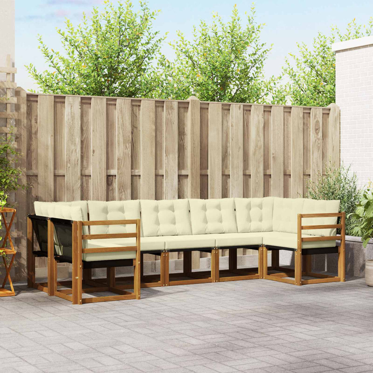 Buiten bankenset met kussen 7 pcs Natuurlijk en Crème is nu te koop bij PeponiXL, paradijselijk wonen!