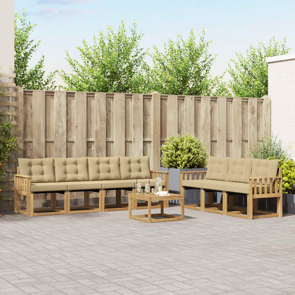 Buiten bankenset met kussen 8 pcs Wit en Beige is nu te koop bij PeponiXL, paradijselijk wonen!