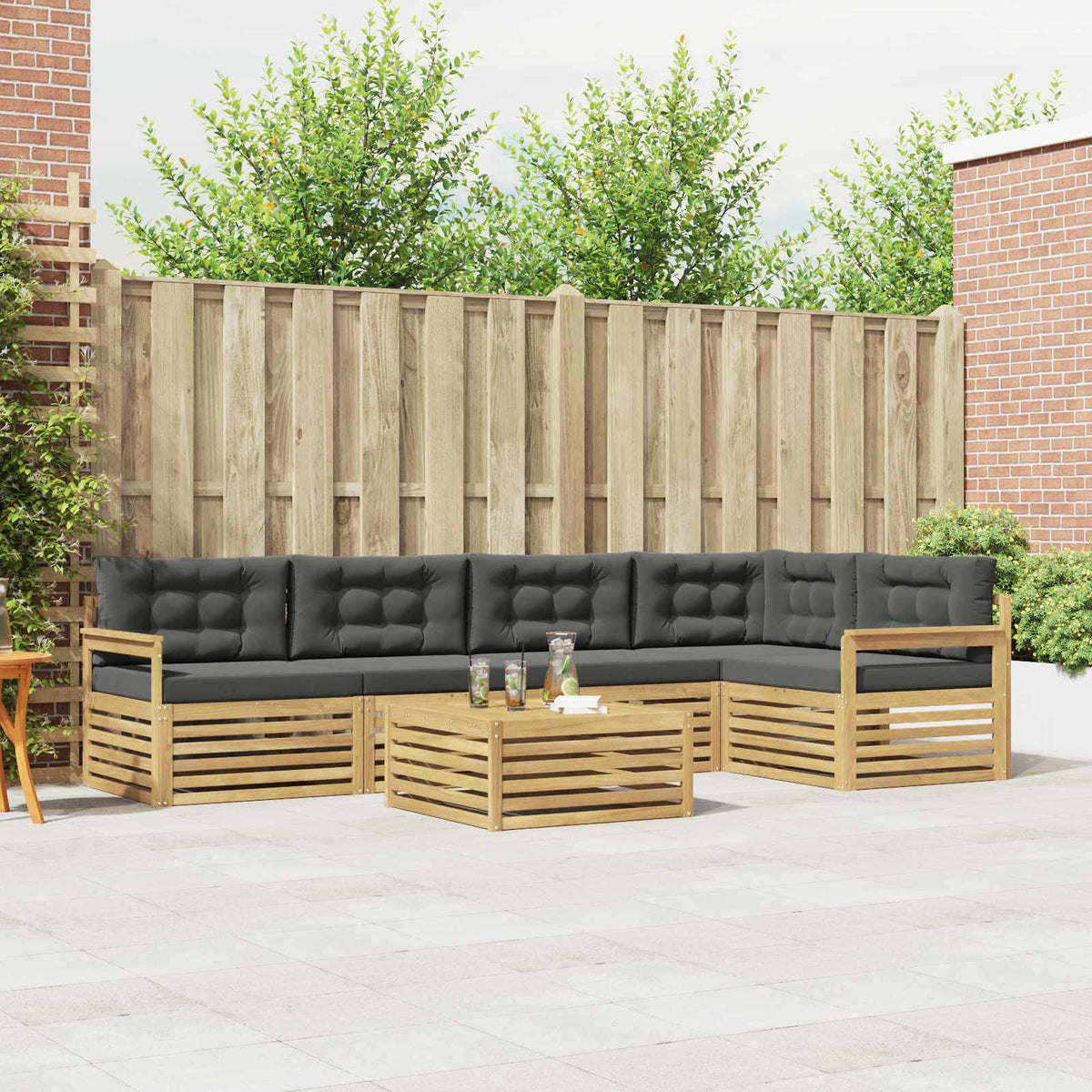 Buiten bankenset 6 pcs Wit en antracietkleurig Polyester is nu te koop bij PeponiXL, paradijselijk wonen!