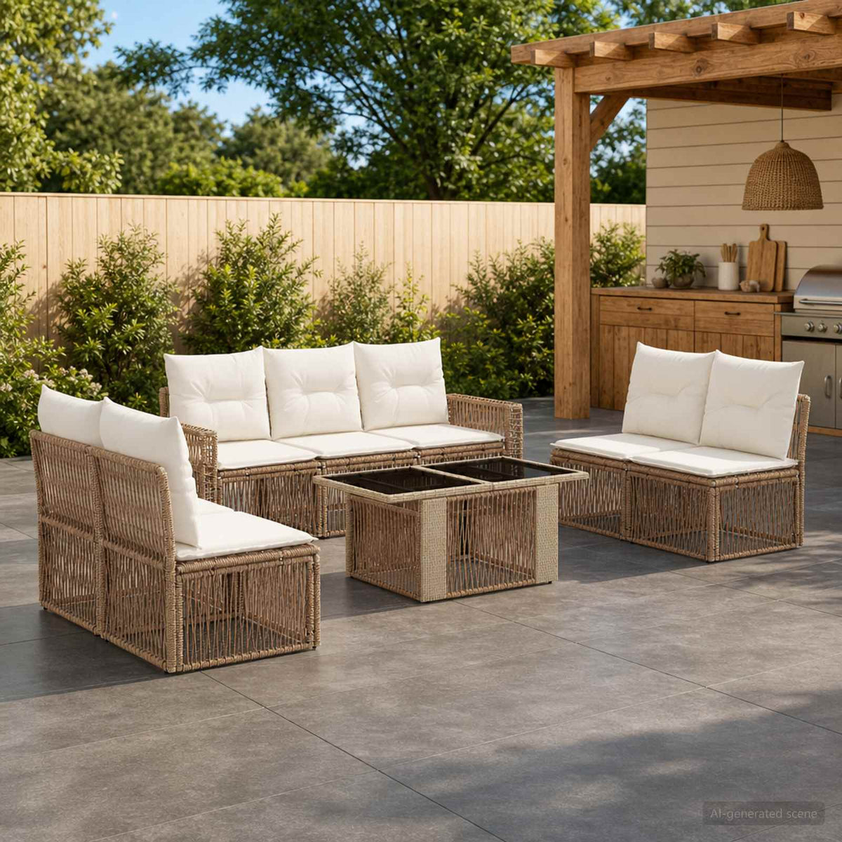 Tuinbankenset 8 st Beige en Crème Wit poly rattan is nu te koop bij PeponiXL, paradijselijk wonen!