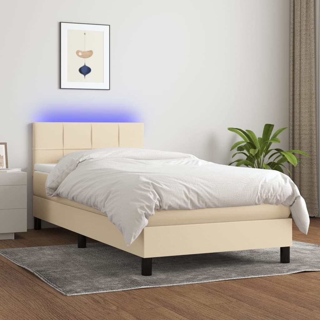 Boxspring met matras en LED stof crèmekleurig 80x200 cm is nu te koop bij PeponiXL, paradijselijk wonen!