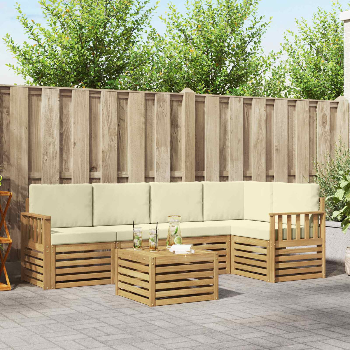 Buiten bankenset 6 pcs Wit en crèmekleurig 59 x 59 x 37 cm is nu te koop bij PeponiXL, paradijselijk wonen!