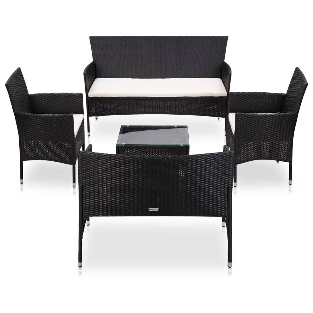 5-delige Loungeset met kussens poly rattan zwart is nu te koop bij PeponiXL, paradijselijk wonen!