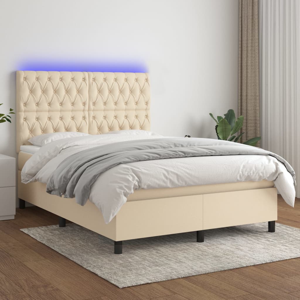 Boxspring met matras en LED stof crèmekleurig 140x190 cm is nu te koop bij PeponiXL, paradijselijk wonen!