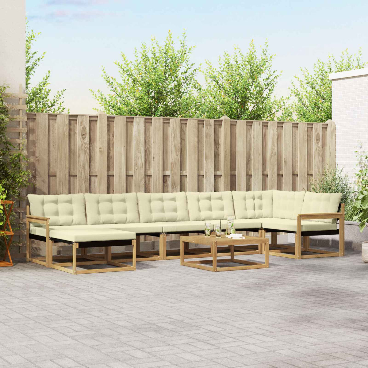 Buiten bankenset 8 pcs Wit en crèmekleurig Massief Acaciahout is nu te koop bij PeponiXL, paradijselijk wonen!