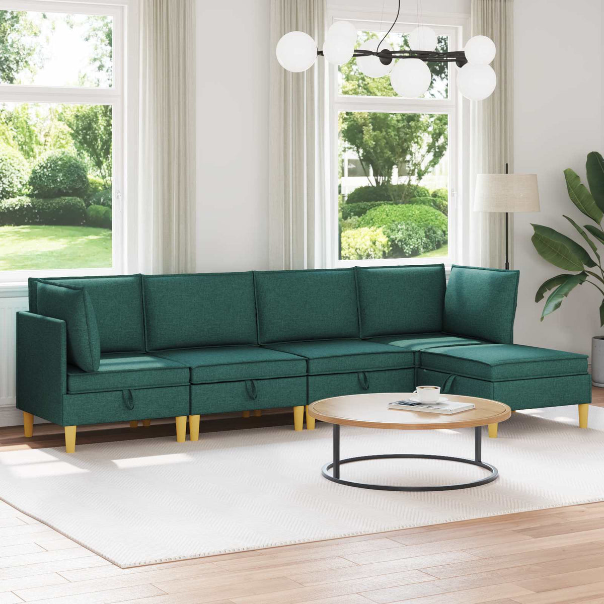 Woonkamer Meubelset met kussen 5 pcs Donkergroen Stof is nu te koop bij PeponiXL, paradijselijk wonen!