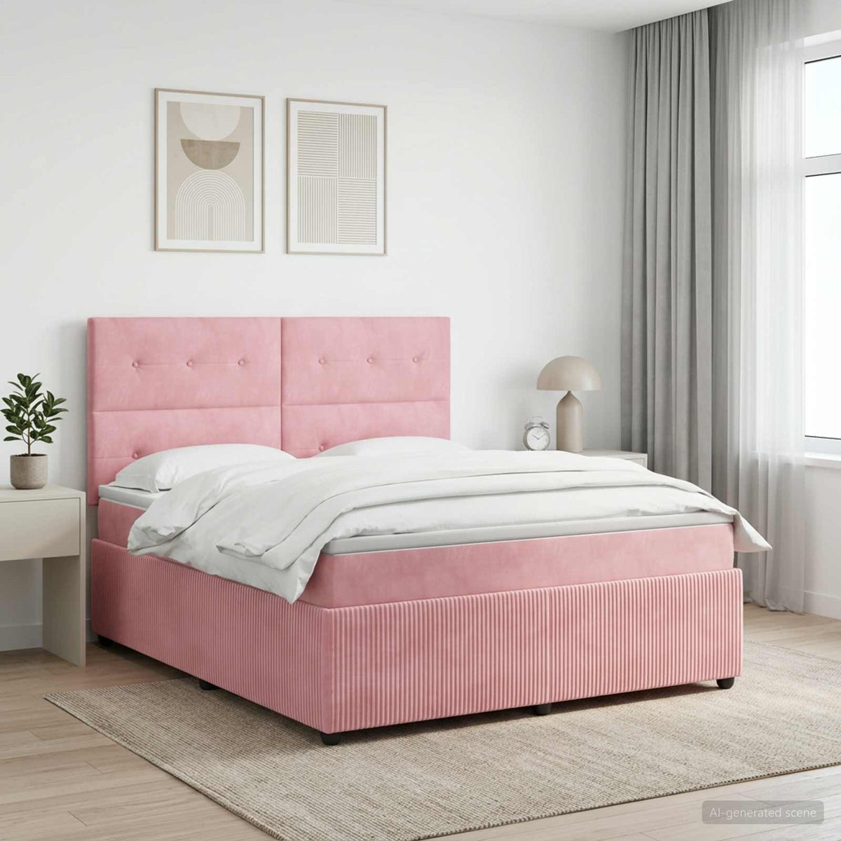 LED Boxspring Bed met Matras Roze 200 x 200 cm Fluweel is nu te koop bij PeponiXL, paradijselijk wonen!