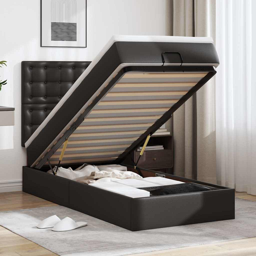 Ottomaanse bed met matras 80x200cm kunstleer zwart is nu te koop bij PeponiXL, paradijselijk wonen!