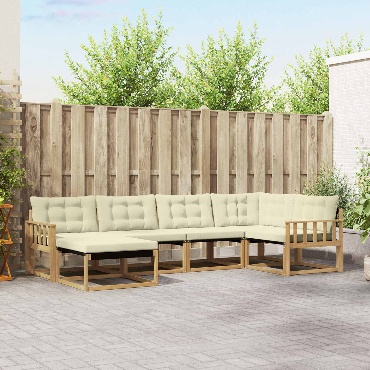 Buiten bankenset met kussen 6 pcs Wit en crèmekleurig is nu te koop bij PeponiXL, paradijselijk wonen!