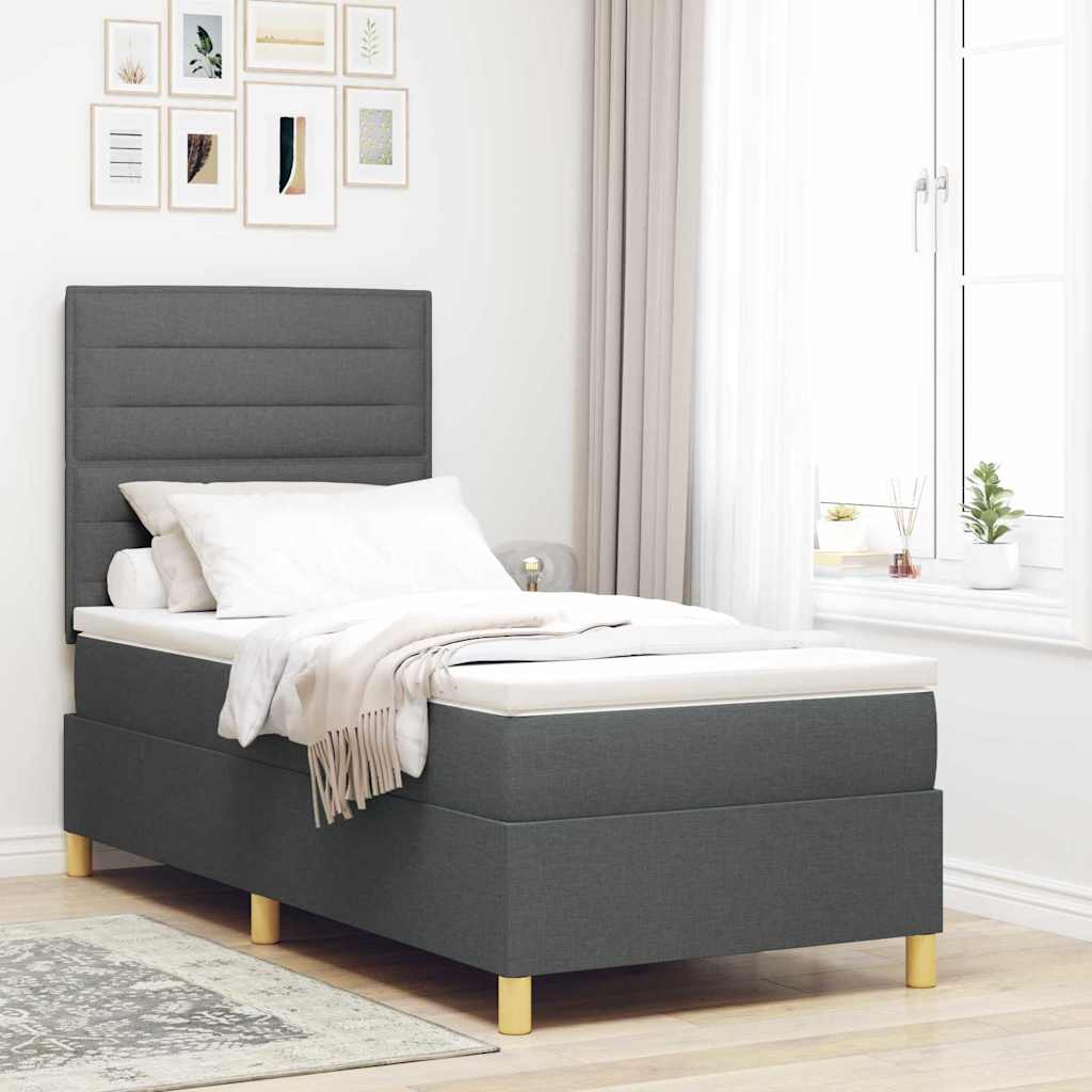 LED Box Spring Bed met matras Donkergrijs 100 x 200 cm Stof is nu te koop bij PeponiXL, paradijselijk wonen!