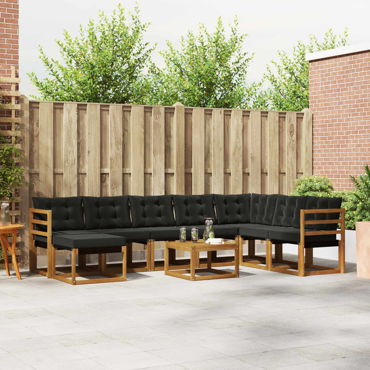 Buiten bankenset met kussen 9 pcs Natuurlijk en Zwart is nu te koop bij PeponiXL, paradijselijk wonen!