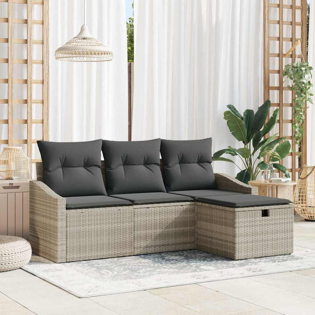 Bankstel 4 st Lichtgrijs poly rattan is nu te koop bij PeponiXL, paradijselijk wonen!