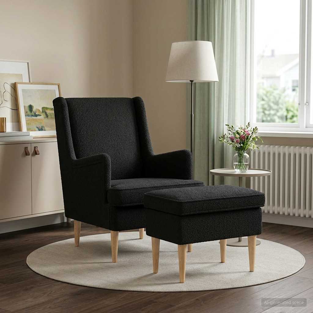 Fauteuil met Voetenbank 2 st Zwart Bouclé is nu te koop bij PeponiXL, paradijselijk wonen!