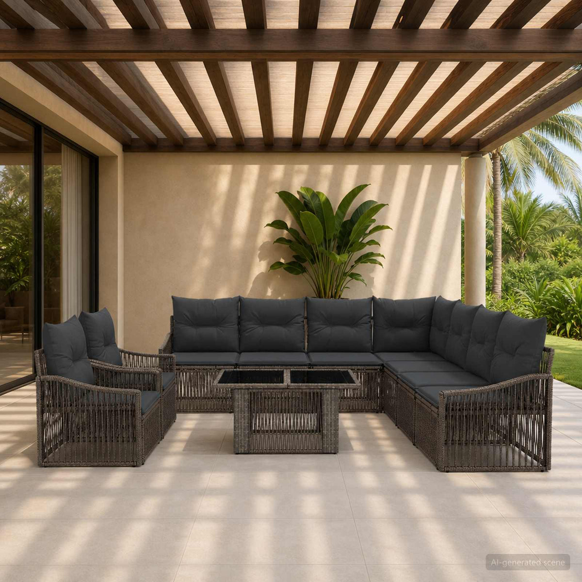 Tuinbankenset 10 st Grijs en Donkergrijs poly rattan is nu te koop bij PeponiXL, paradijselijk wonen!