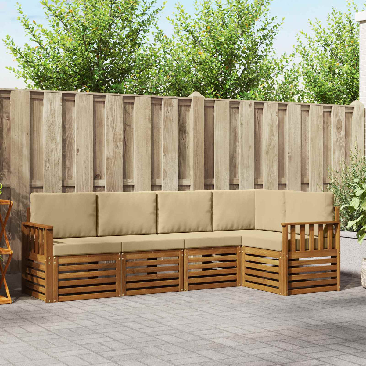 Hoekbank Set 5 pcs Natuurlijk en Beige Massief Acaciahout is nu te koop bij PeponiXL, paradijselijk wonen!