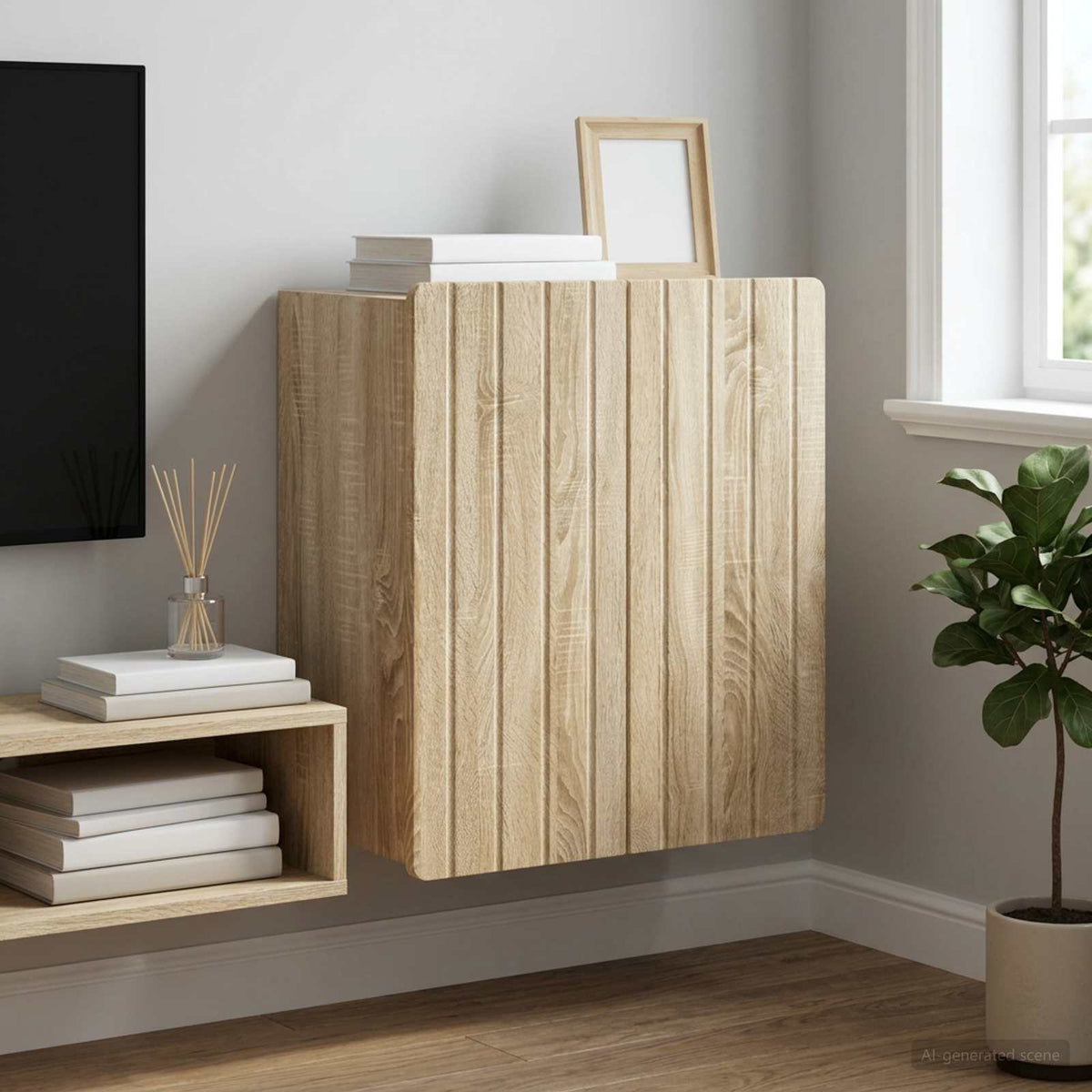 Wandkast Sonoma Eiken 59 x 31 x 64 cm Bewerkt hout is nu te koop bij PeponiXL, paradijselijk wonen!