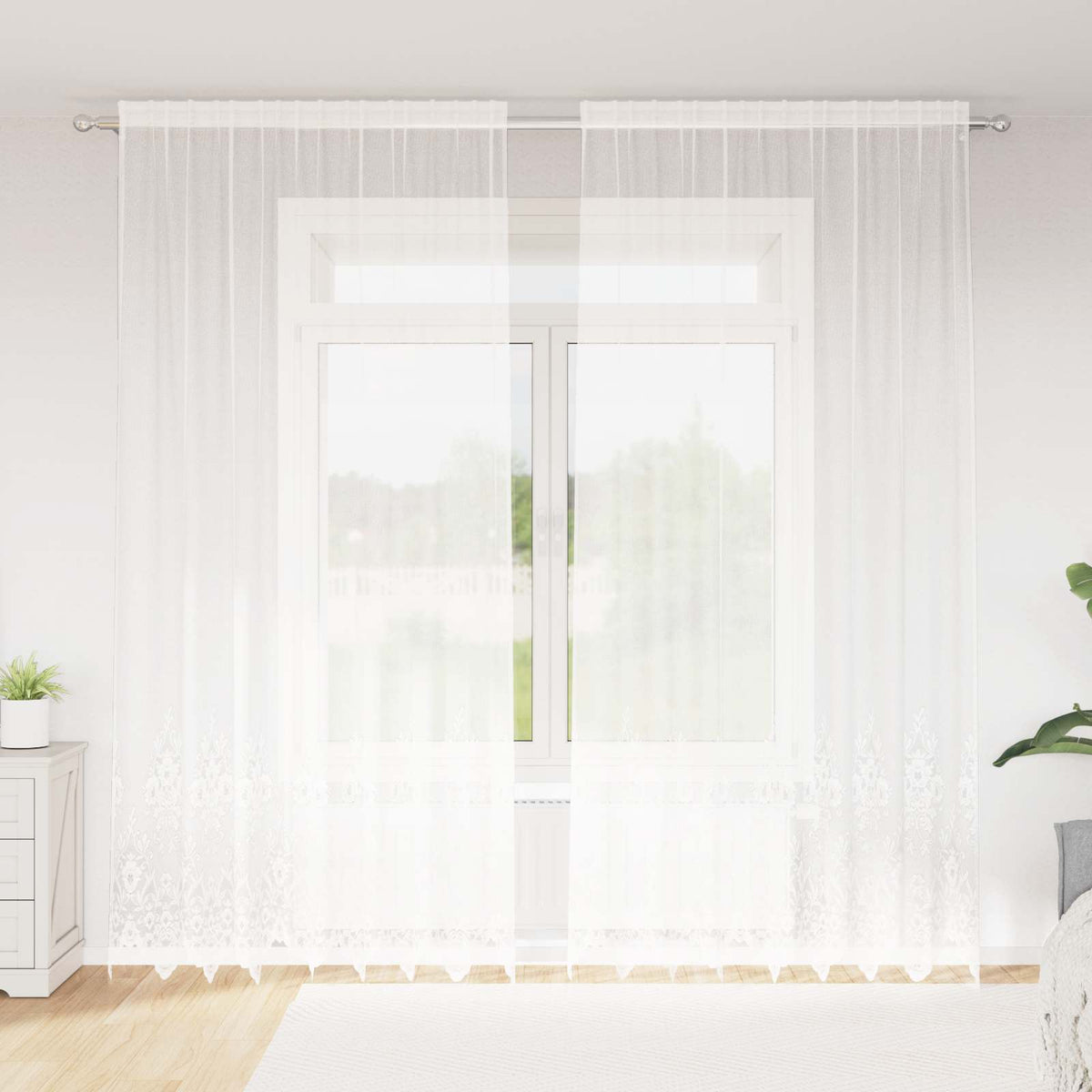 Kantgordijn met gordijnen Bloemen Wit 300 x 200 cm Polyester is nu te koop bij PeponiXL, paradijselijk wonen!