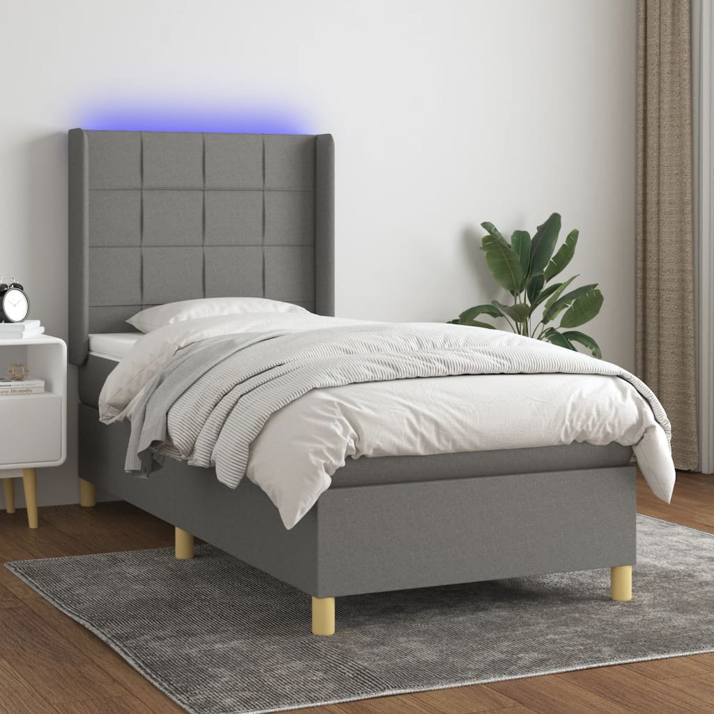 Boxspring met matras en LED stof donkergrijs 100x200 cm is nu te koop bij PeponiXL, paradijselijk wonen!