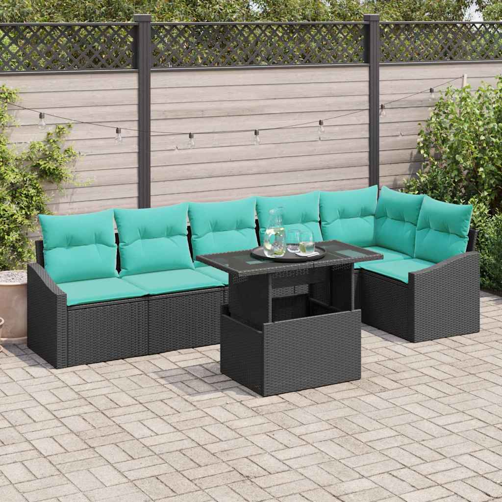 Tuin Sofa Set met kussen met opslag 7 pcs Zwart en blauw is nu te koop bij PeponiXL, paradijselijk wonen!
