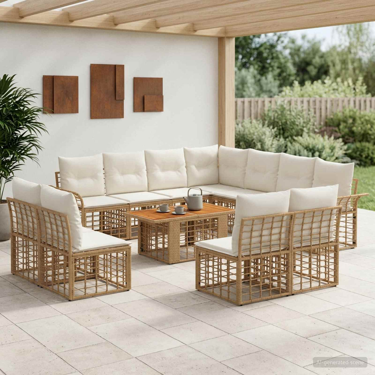 Tuinbankenset 12 st Natuurlijk en Crème Wit poly rattan is nu te koop bij PeponiXL, paradijselijk wonen!
