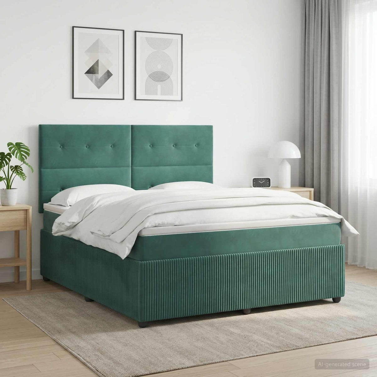LED Boxspring Bed met Matras Donkergroen 140 x 200 cm Fluweel is nu te koop bij PeponiXL, paradijselijk wonen!