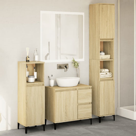 3-delige Badkamermeubelset bewerkt hout sonoma eikenkleurig is nu te koop bij PeponiXL, paradijselijk wonen!
