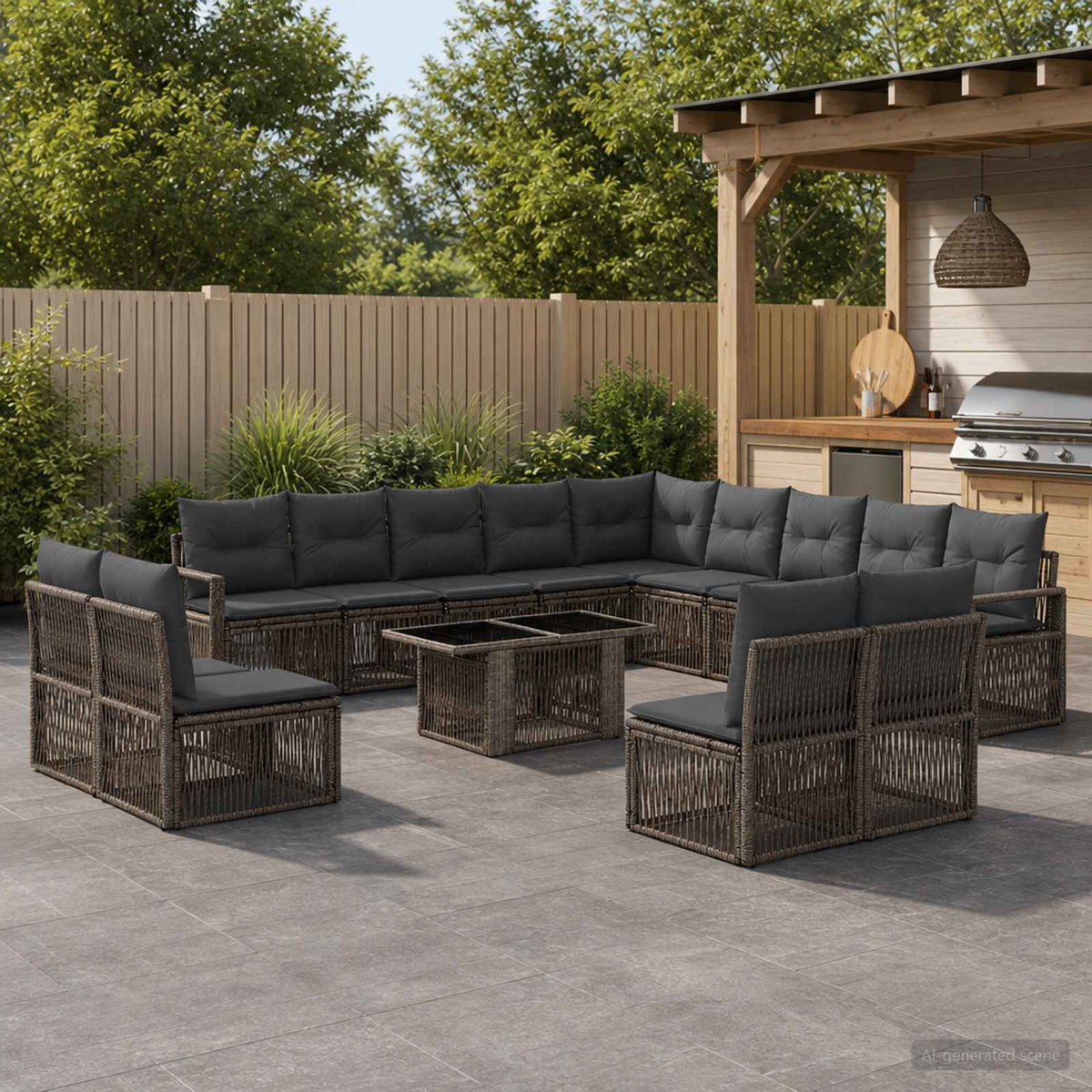 Tuinbankenset 14 st Grijs en Donkergrijs poly rattan is nu te koop bij PeponiXL, paradijselijk wonen!